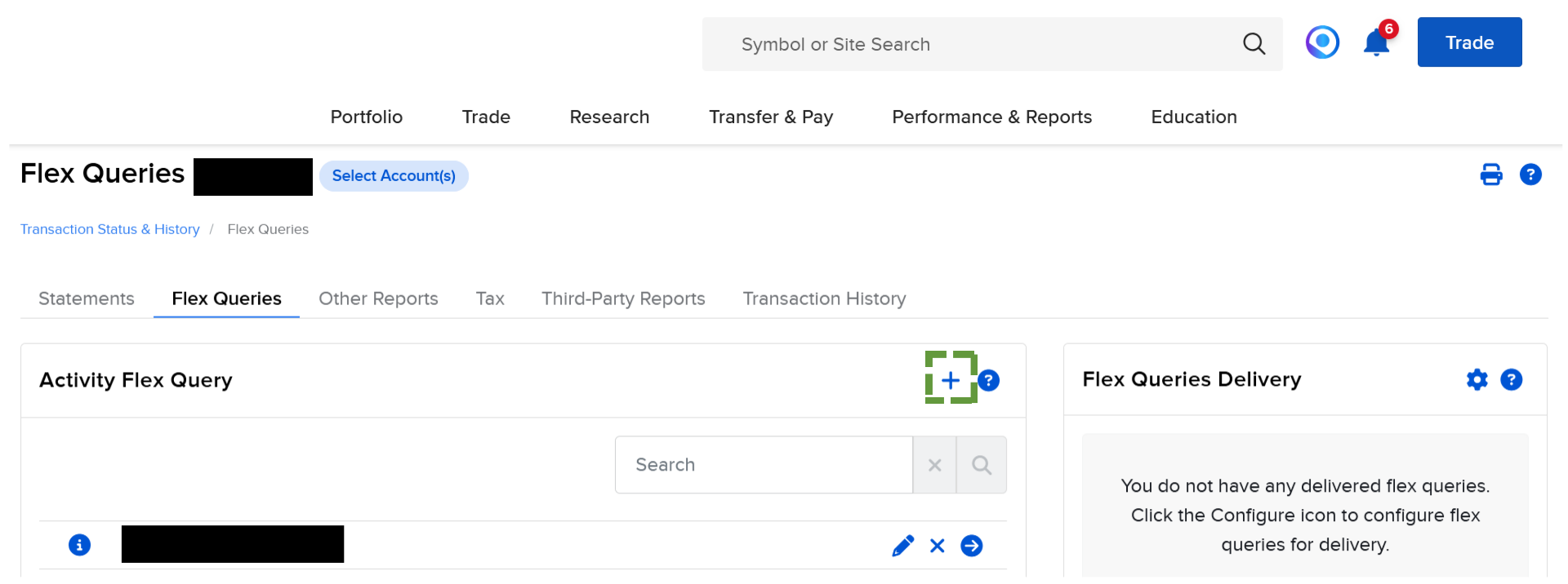 Create new Flex Query with plus button