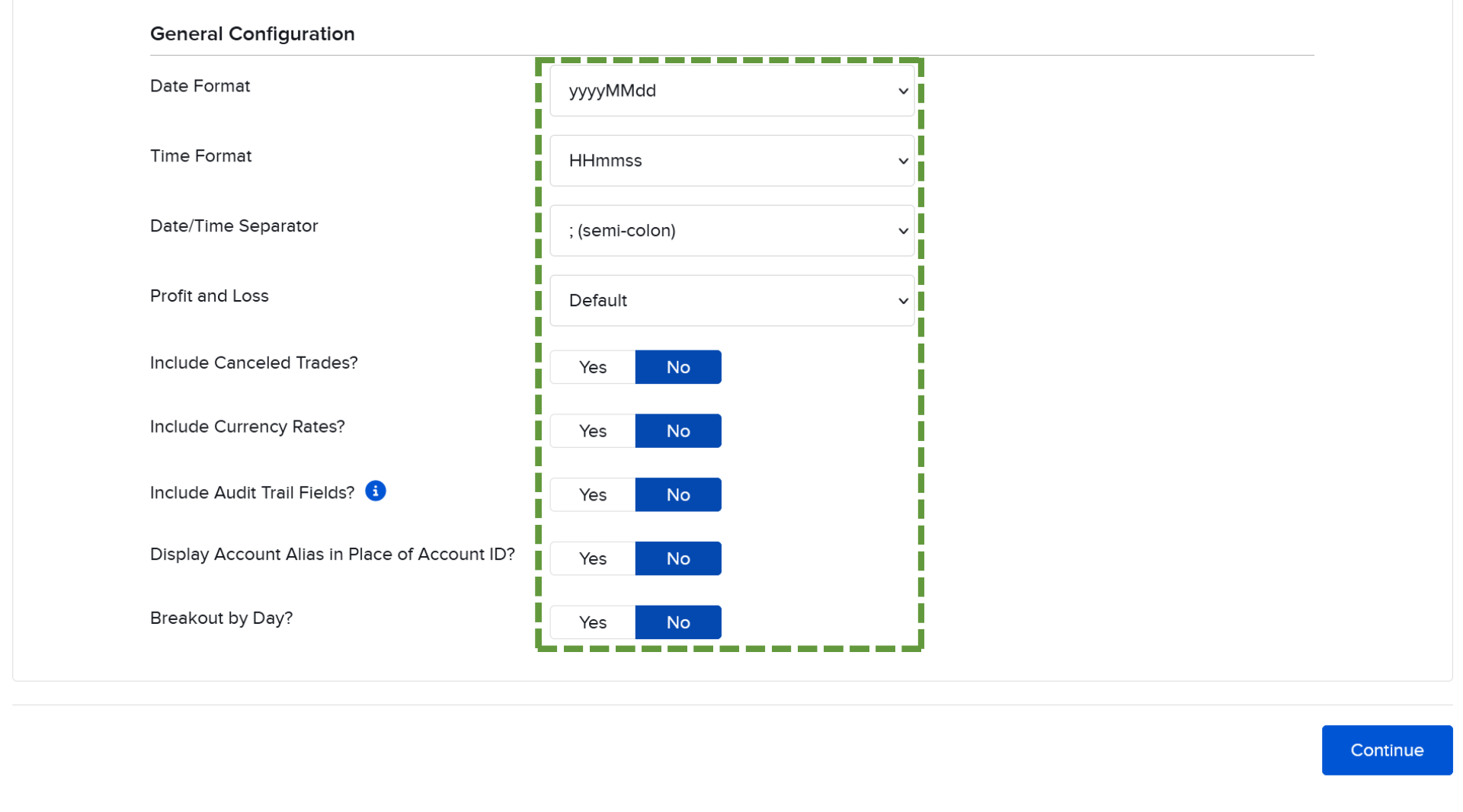 General configuration with date format and other settings