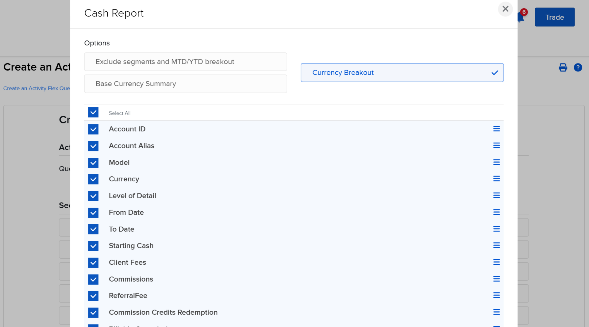Configuration Cash Report