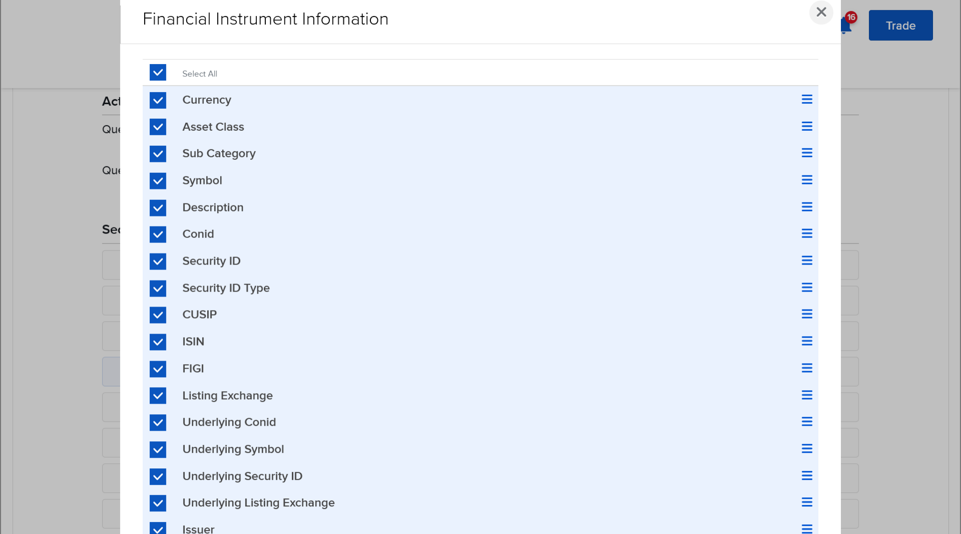 Configuration Financial Instrument Information