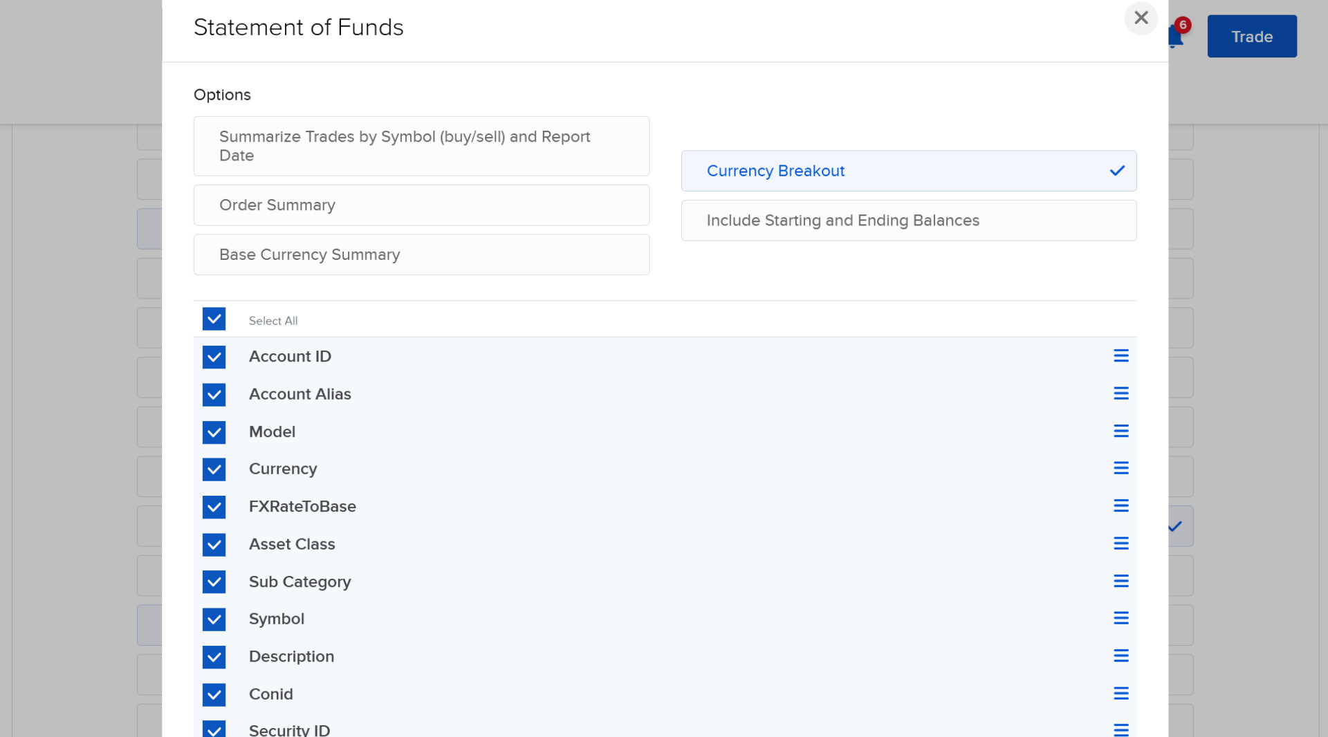 Configuration Statement of Funds