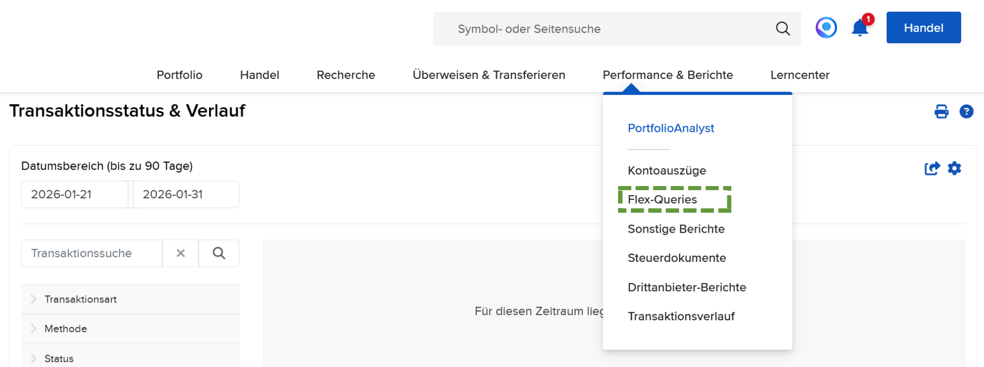 Navigation zu Flex-Queries im Interactive Brokers Client Portal