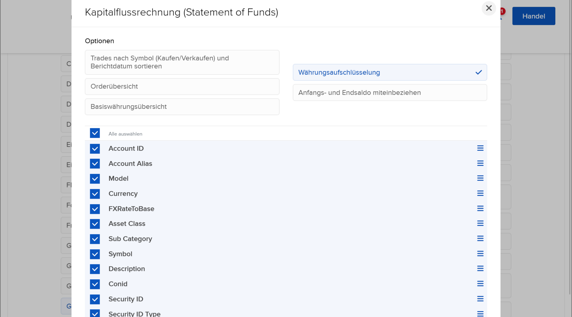 Konfiguration Kapitalflussrechnung (Statement of Funds)