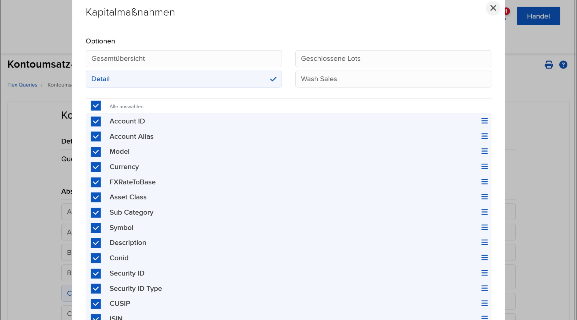 Konfiguration Kapitalmaßnahmen
