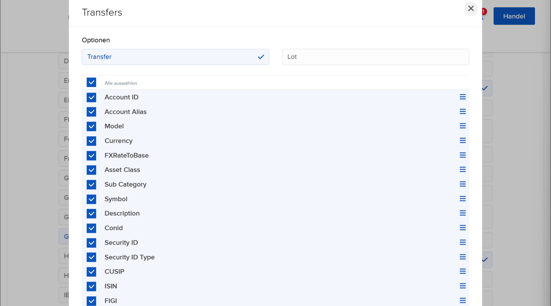 Konfiguration Transfers