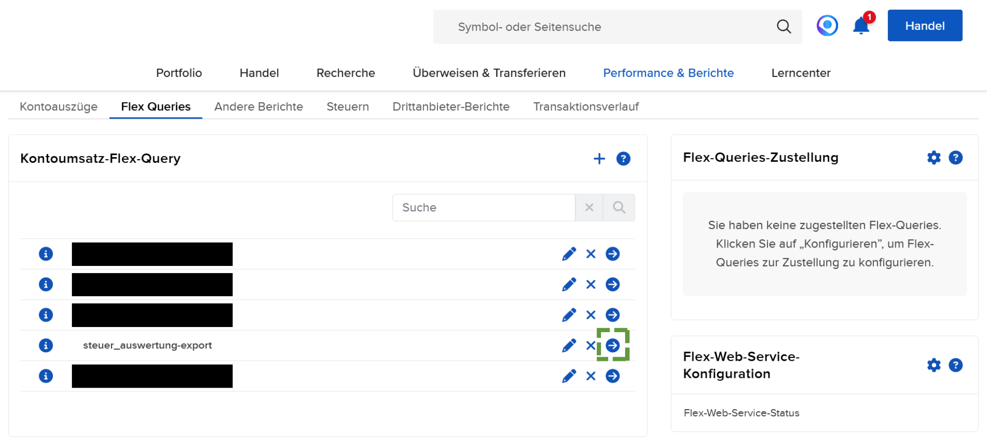 Play-Button klicken um Flex-Query zu starten